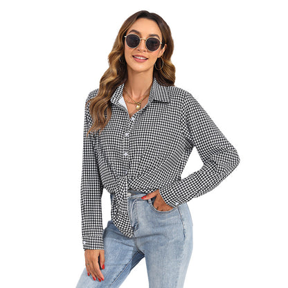 Women's Casual Long Sleeve Shirt With Lapel And Plaid Pattern