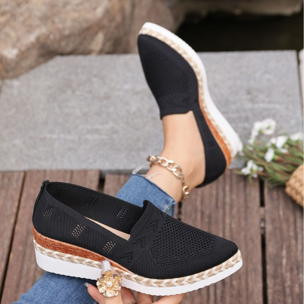 Woven Hemp Rope Platform Shallow Breathable Snakeskin Pointed Toe Women's Flats