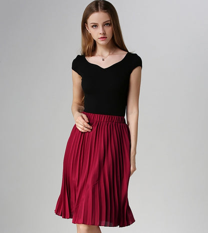 Women Chiffon Pleated Vintage High Waist Skirt