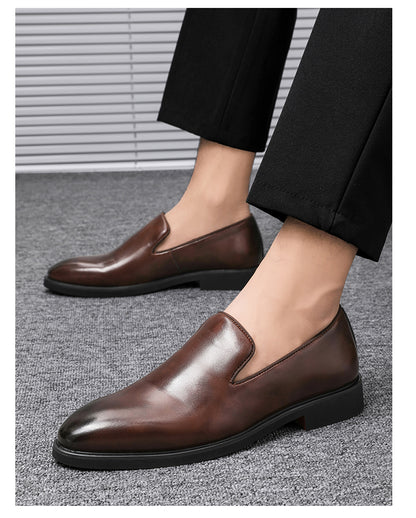 Men's Leather Shoes Business Formal Wear Casual Pointed Leather Shoes Summer Breathable Invisible Elevated Loafers Hair Stylist