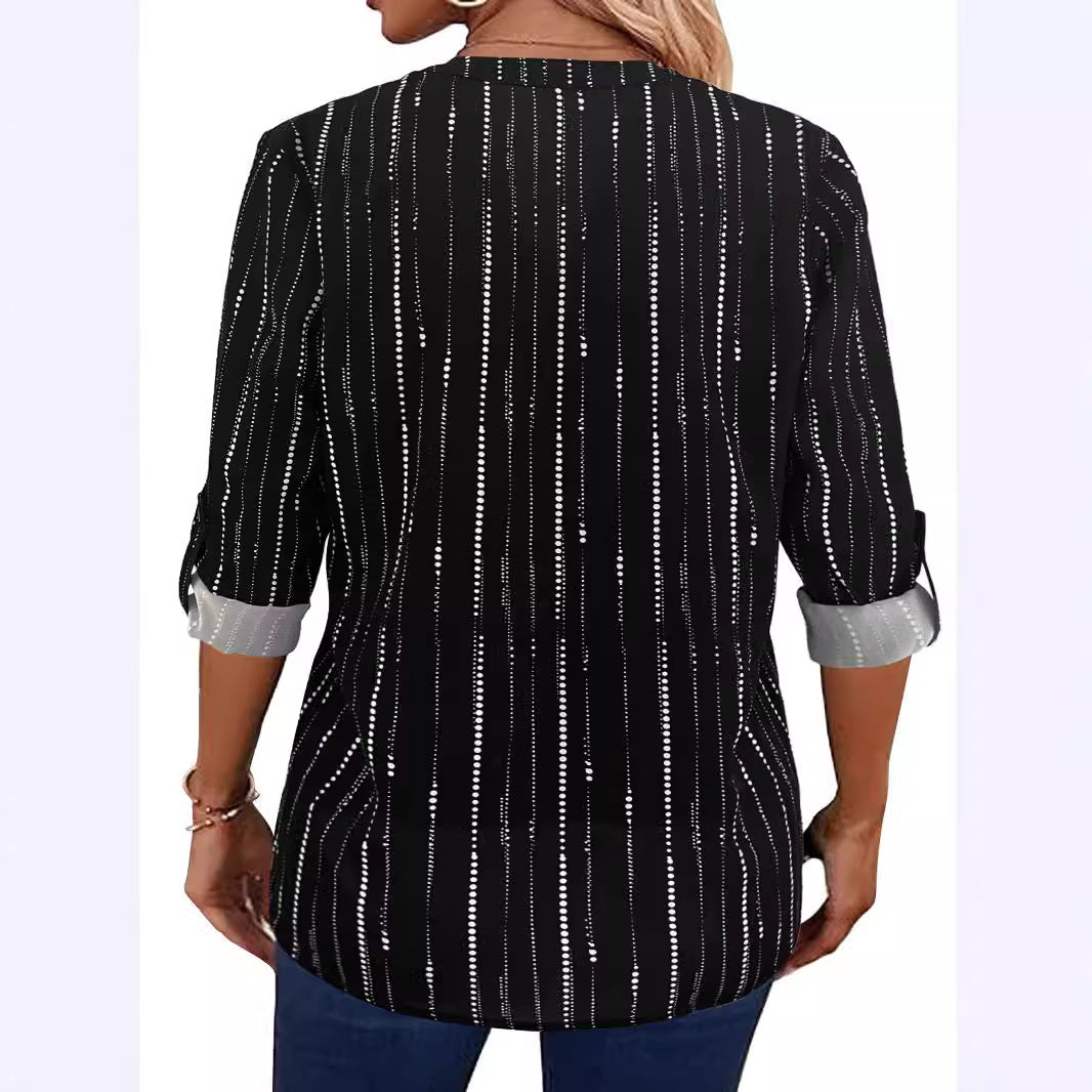 Elegant Striped Women's Zip-up Shirt