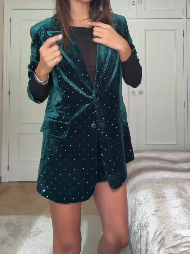 Diamond Velvet Suit Jacket & Shorts Set