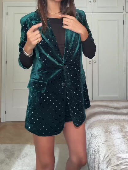 Diamond Velvet Suit Jacket & Shorts Set