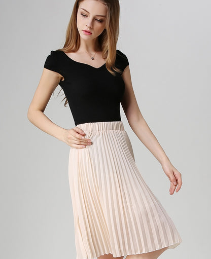 Women Chiffon Pleated Vintage High Waist Skirt