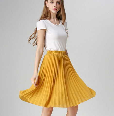 Women Chiffon Pleated Vintage High Waist Skirt