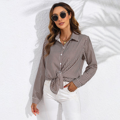 Women's Casual Long Sleeve Shirt With Lapel And Plaid Pattern