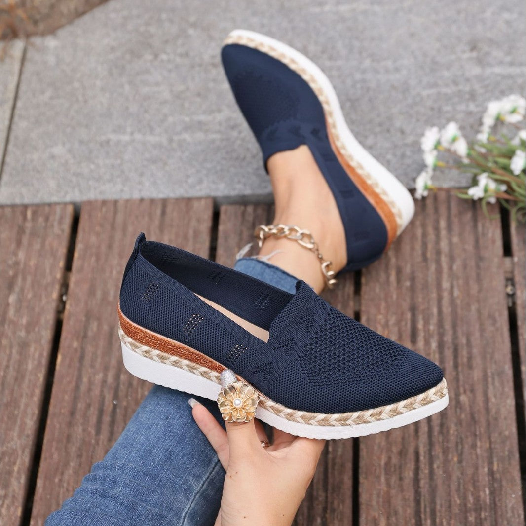 Woven Hemp Rope Platform Shallow Breathable Snakeskin Pointed Toe Women's Flats