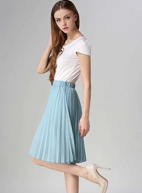 Women Chiffon Pleated Vintage High Waist Skirt