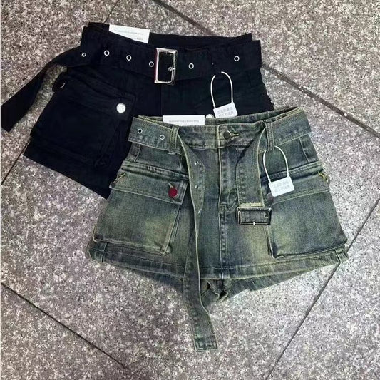 High Waist A-Line Denim Shorts Women