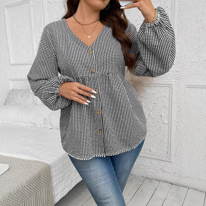 New Korean-style Slim Waist V-neck Long Sleeve Shirt
