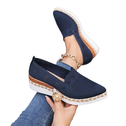 Woven Hemp Rope Platform Shallow Breathable Snakeskin Pointed Toe Women's Flats