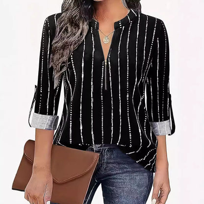 Elegant Striped Women's Zip-up Shirt