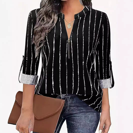 Elegant Striped Women's Zip-up Shirt