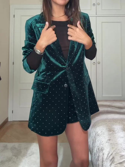 Diamond Velvet Suit Jacket & Shorts Set