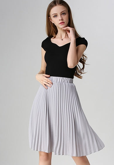 Women Chiffon Pleated Vintage High Waist Skirt