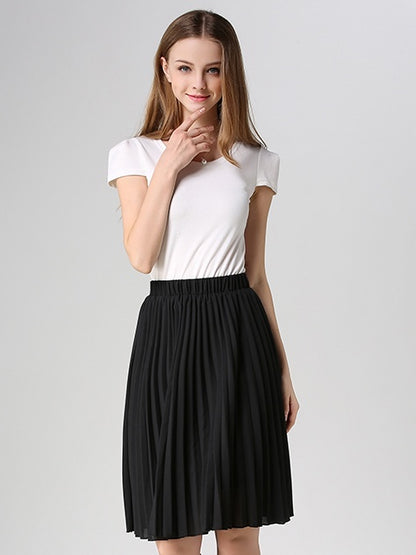 Women Chiffon Pleated Vintage High Waist Skirt