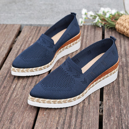 Woven Hemp Rope Platform Shallow Breathable Snakeskin Pointed Toe Women's Flats