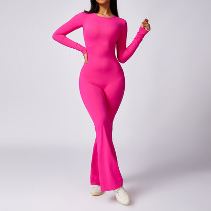 Leisure Horn Long Sleeve Yoga Jumpsuit Naked Women Feeling Tight Quick-drying Sports Workout