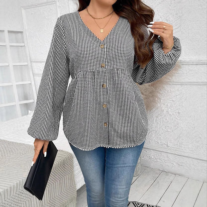 New Korean-style Slim Waist V-neck Long Sleeve Shirt