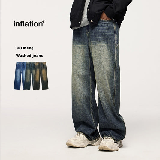 Washed Cut Wide Leg Jeans Men
