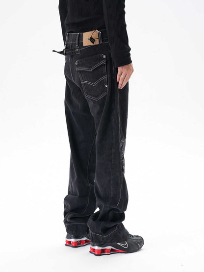 Contrast Color Loose Machete Jeans Men