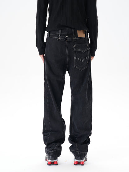 Contrast Color Loose Machete Jeans Men