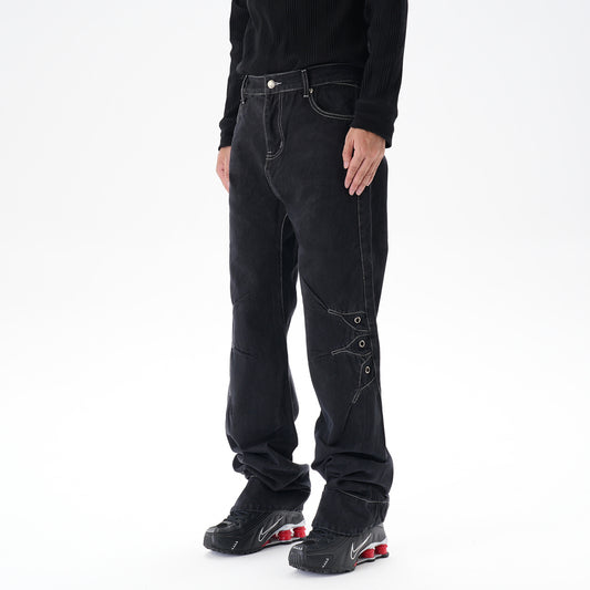 Contrast Color Loose Machete Jeans Men