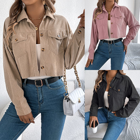 Long Sleeve Corduroy Short Jacket Women