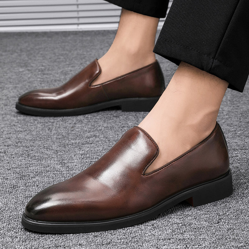 Men's Leather Shoes Business Formal Wear Casual Pointed Leather Shoes Summer Breathable Invisible Elevated Loafers Hair Stylist