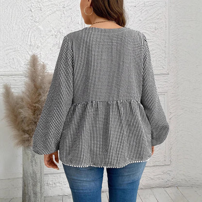 New Korean-style Slim Waist V-neck Long Sleeve Shirt