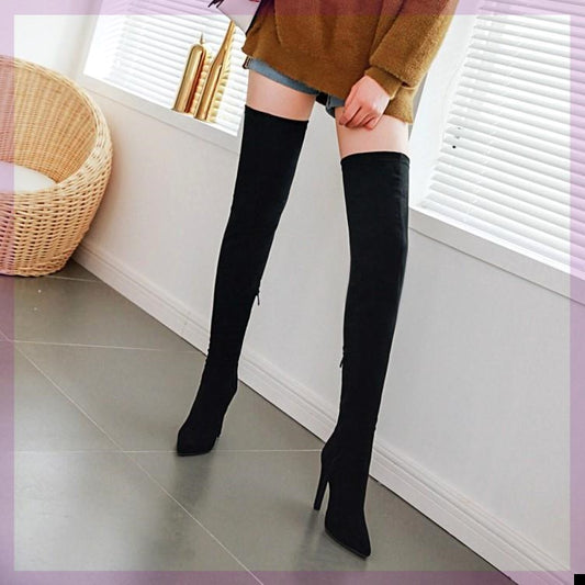 Women Stretch Knee Big Red Boots