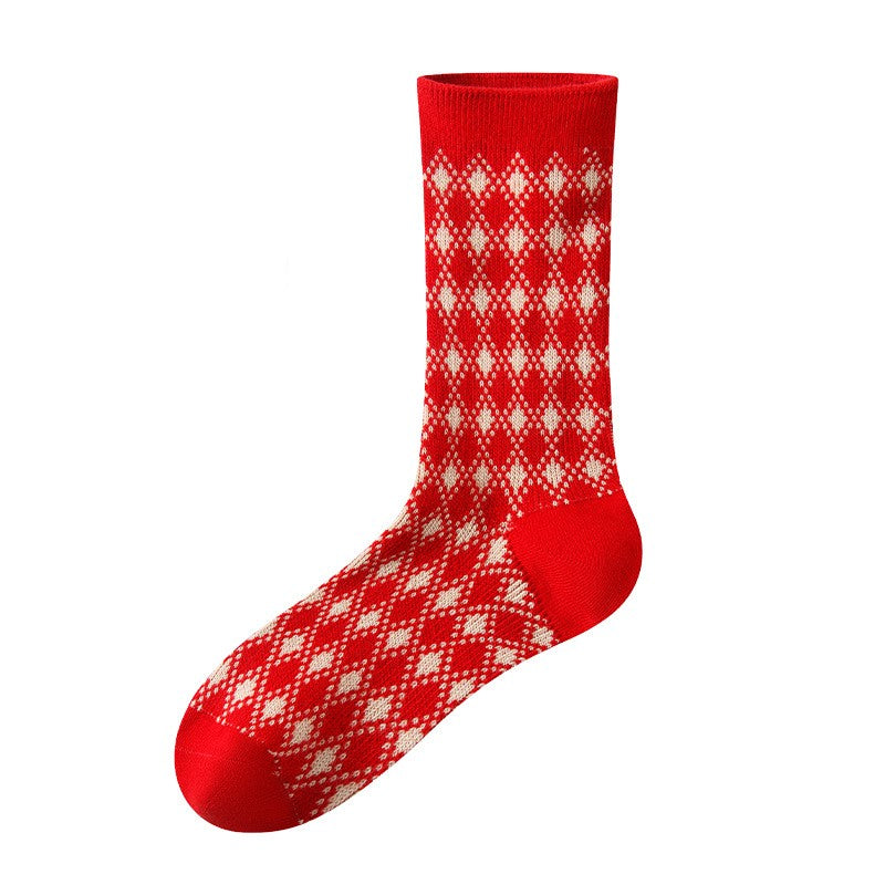 Red Socks For Women Middle Tube Pure Cotton