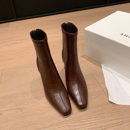 Cowhide French Style High Heel Boots Women