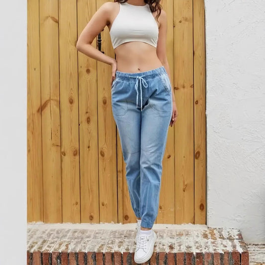 Elastic Waistband Jeans For Women