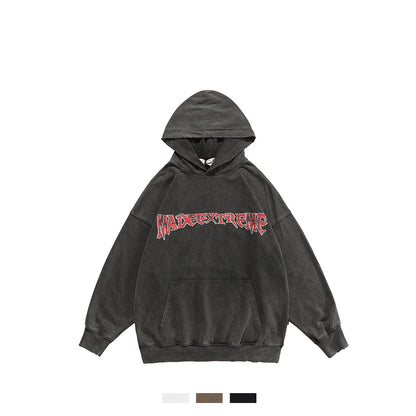 Washed Distressed Sweater Men And Women National Trend Hip-hop Front And Back Printed Hoodies