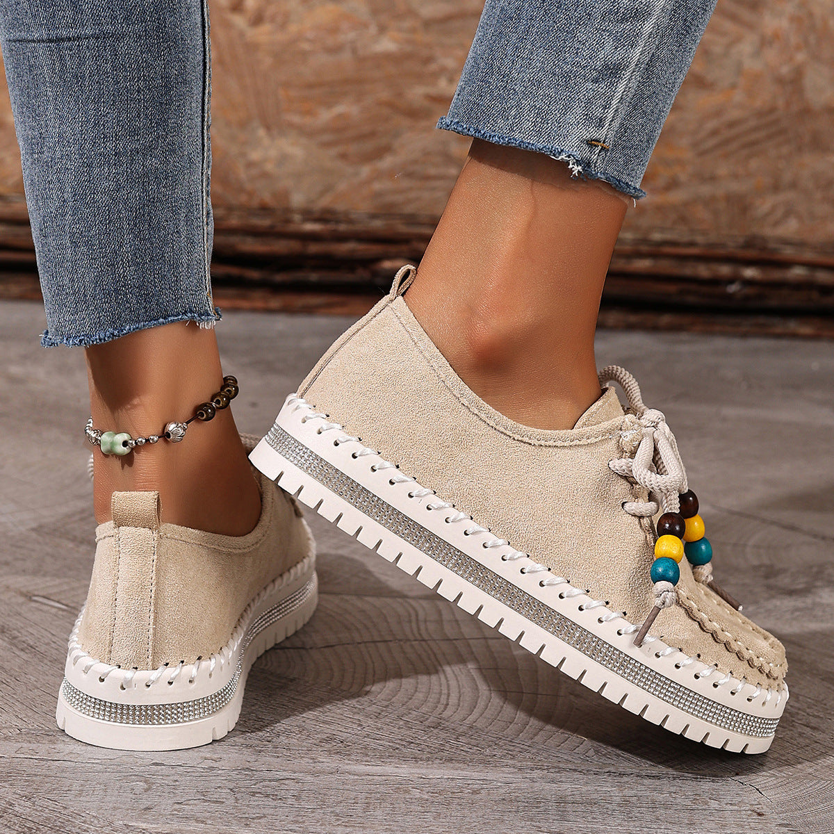 Retro Full-covered Thick-soled Women's Flats Soft-bottom Bean Shoes
