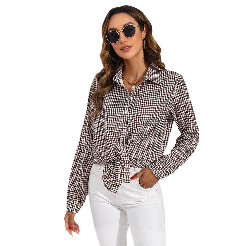 Women's Casual Long Sleeve Shirt With Lapel And Plaid Pattern