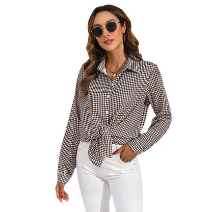 Women's Casual Long Sleeve Shirt With Lapel And Plaid Pattern