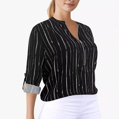 Elegant Striped Women's Zip-up Shirt